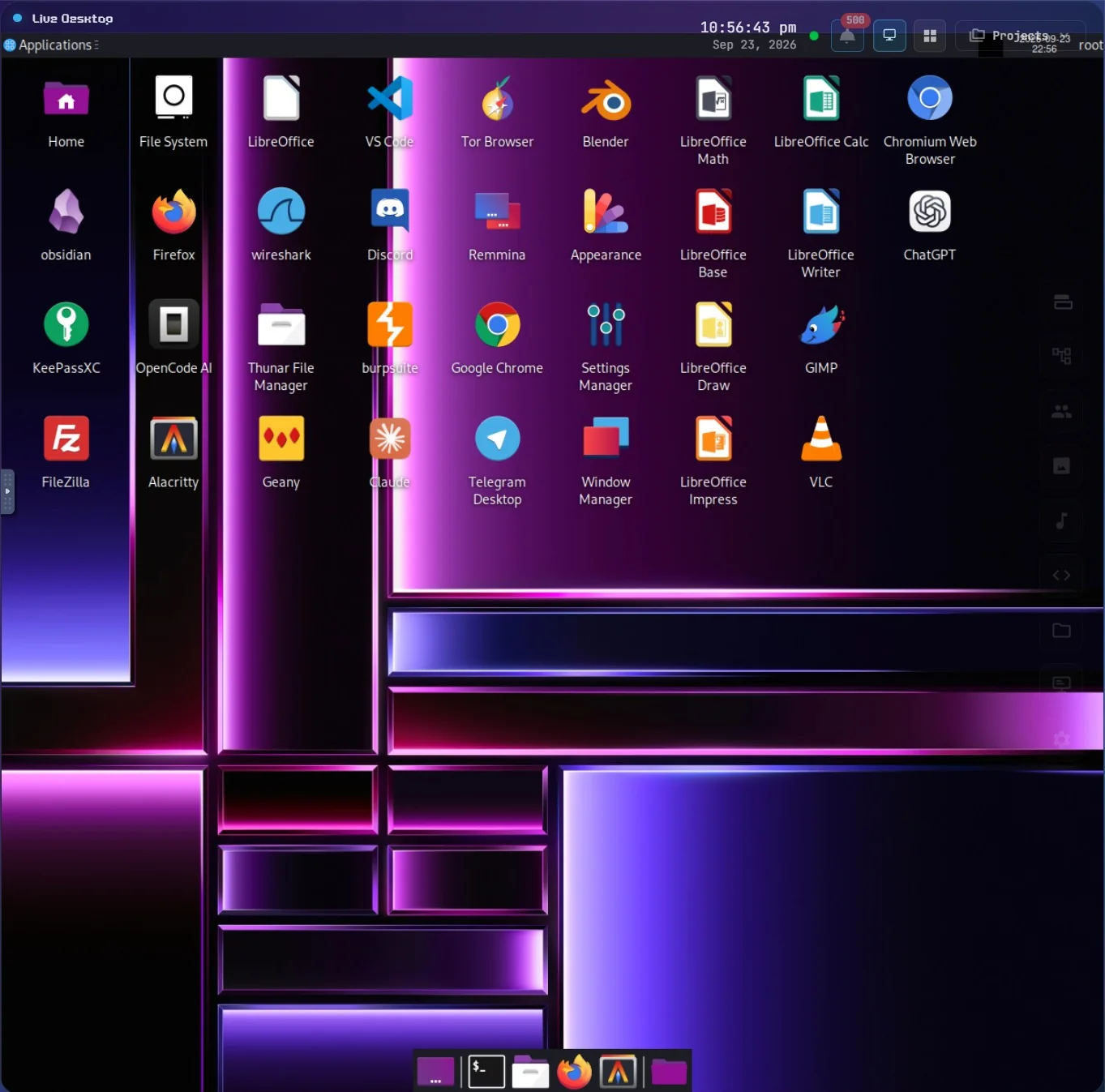 The Live Desktop in the right pane, showing the desktop apps installed on this instance.